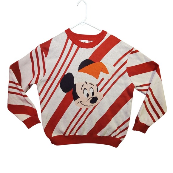 Disney Other - Disney Mickey Mouse Christmas Sweater Mens Large Candy Cane Striped Knit Jumper